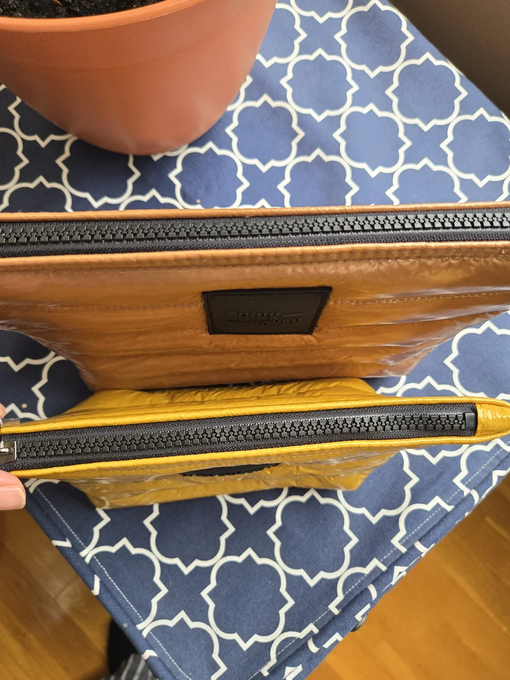 THINK ROYLN Quilted Zip Pouch Duo in Yellow & Camel
